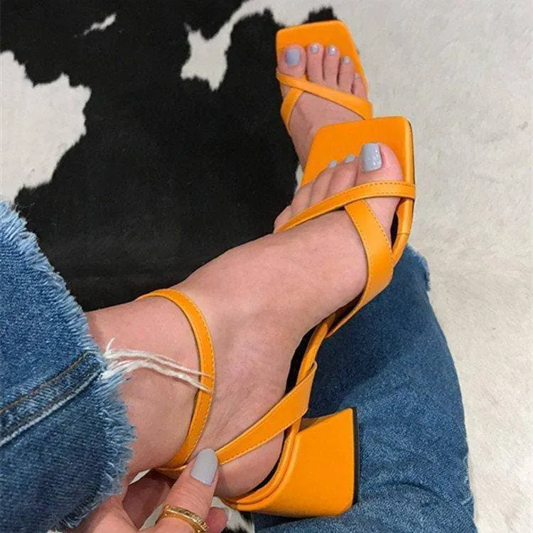 Adjusting Buckle Chunky Heel Sandals