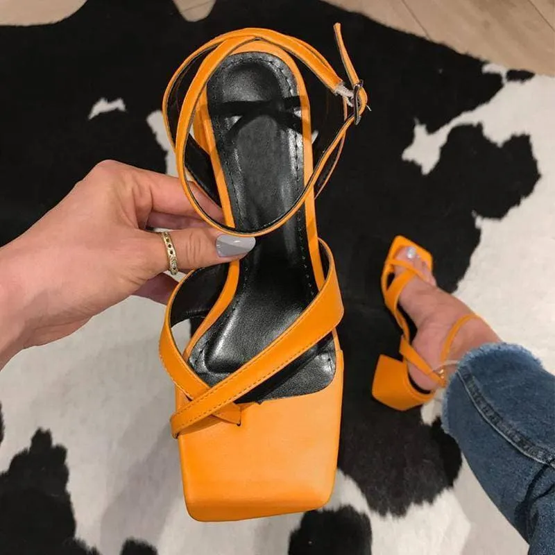 Adjusting Buckle Chunky Heel Sandals