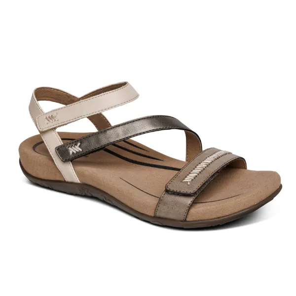 Aetrex Women's Gabby Adjustable Quarter Strap Sandal Stone