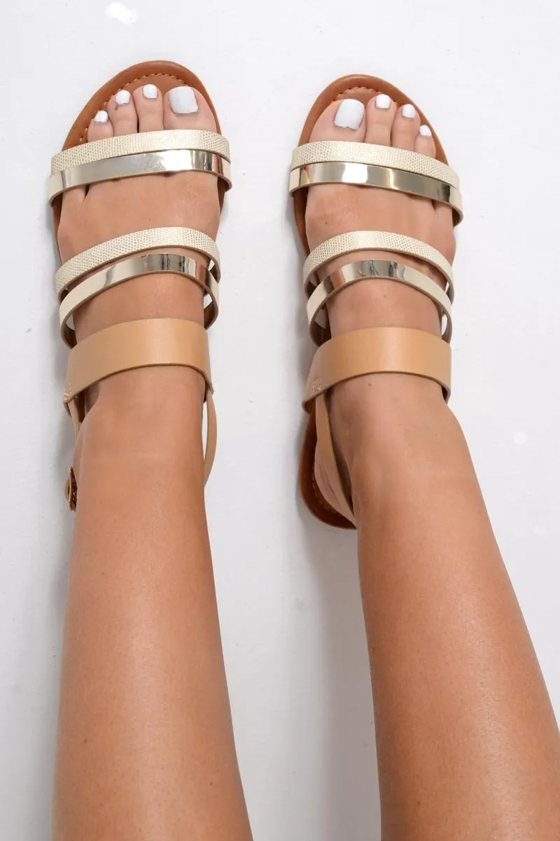 Beige Multi Strap Sandals - Kamaiya