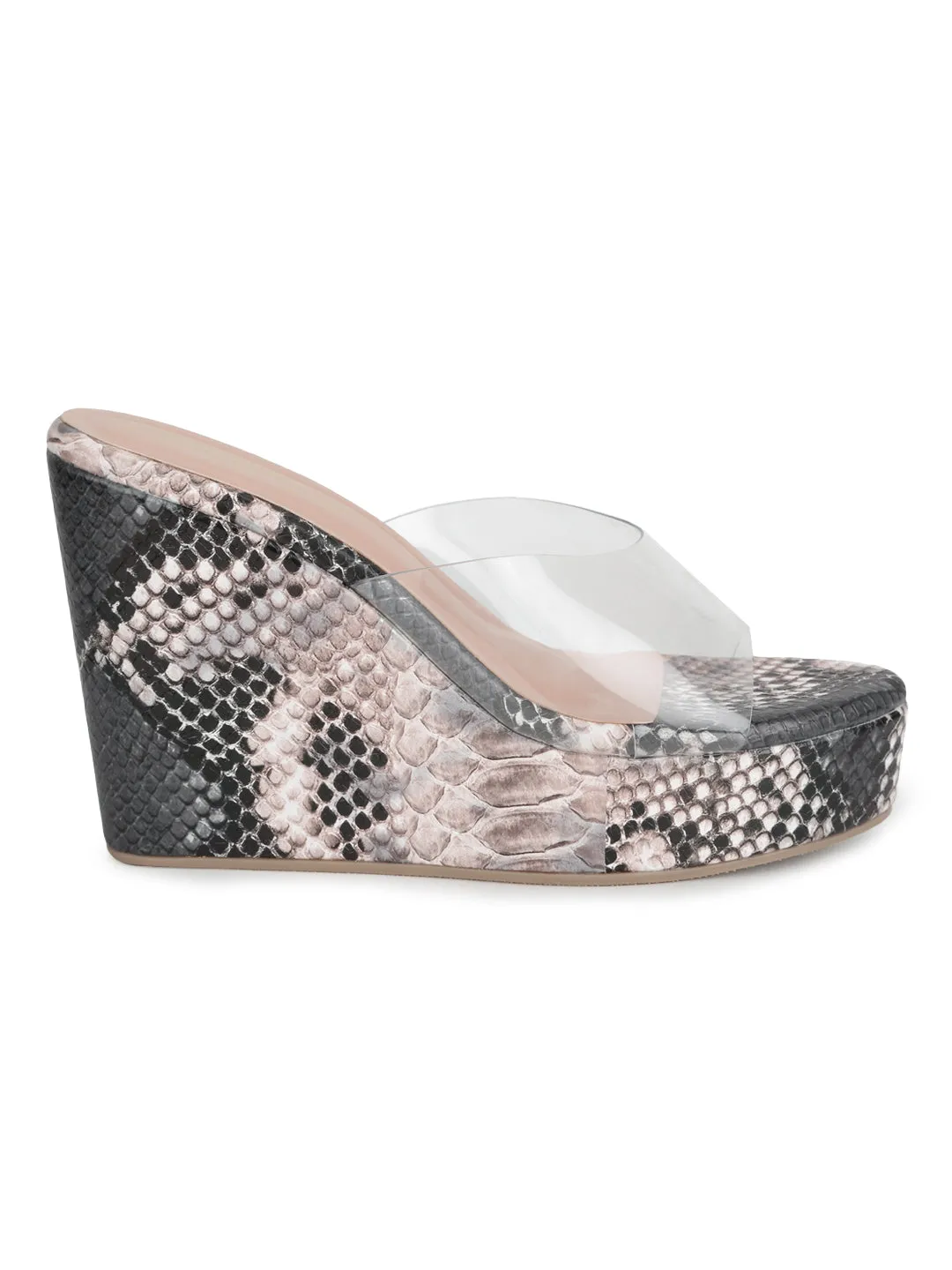 Beige Snake Clear Strap Peep Toe Slip On Wedges (TC-SLC-JD195-BEIGSNK)