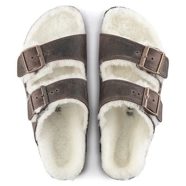 BIRKENSTOCK ARIZONA SHEARLING OILED LEATHER SLIDES_ WOMEN