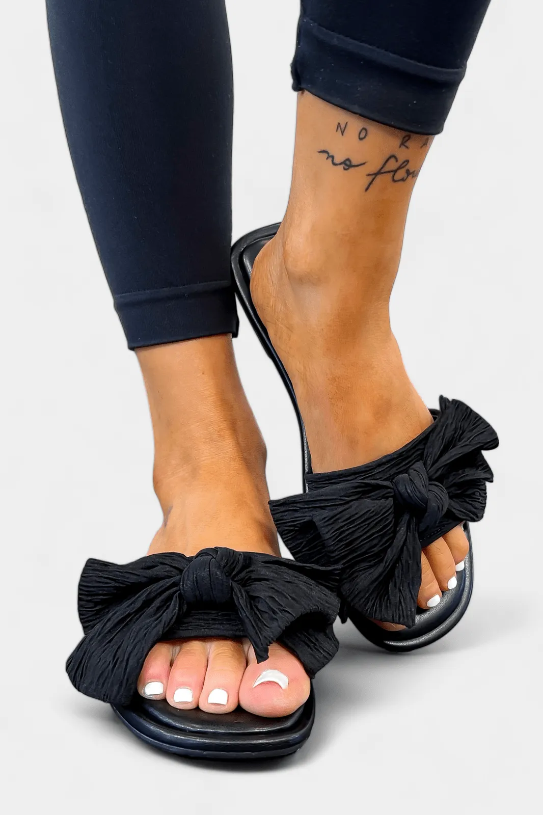 Black Bow Flat Sandals