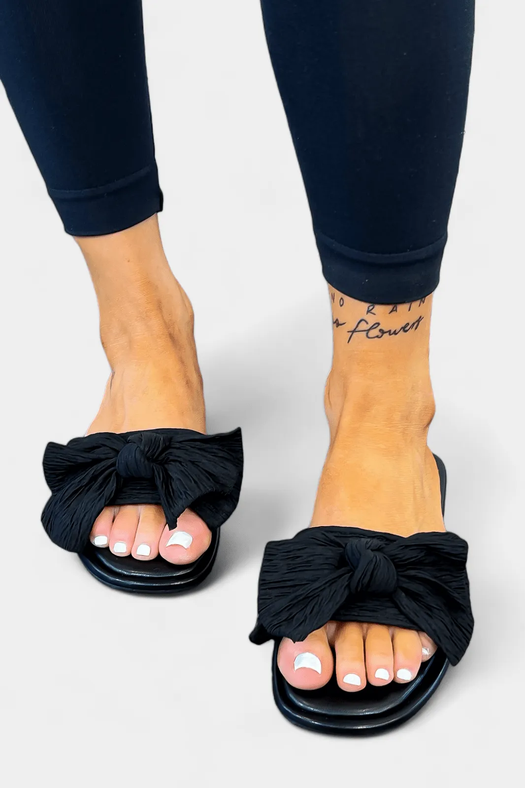 Black Bow Flat Sandals