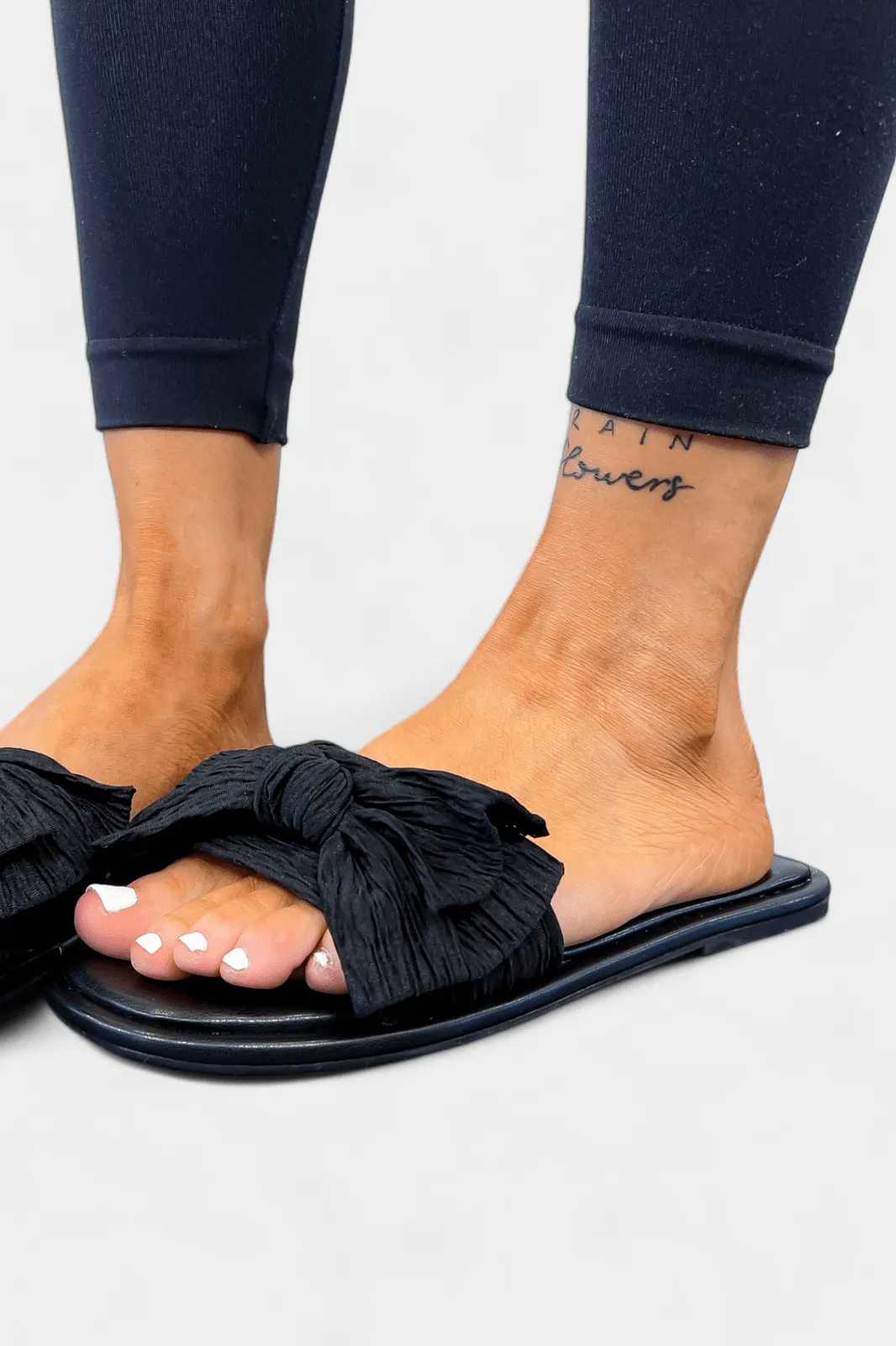 Black Bow Flat Sandals