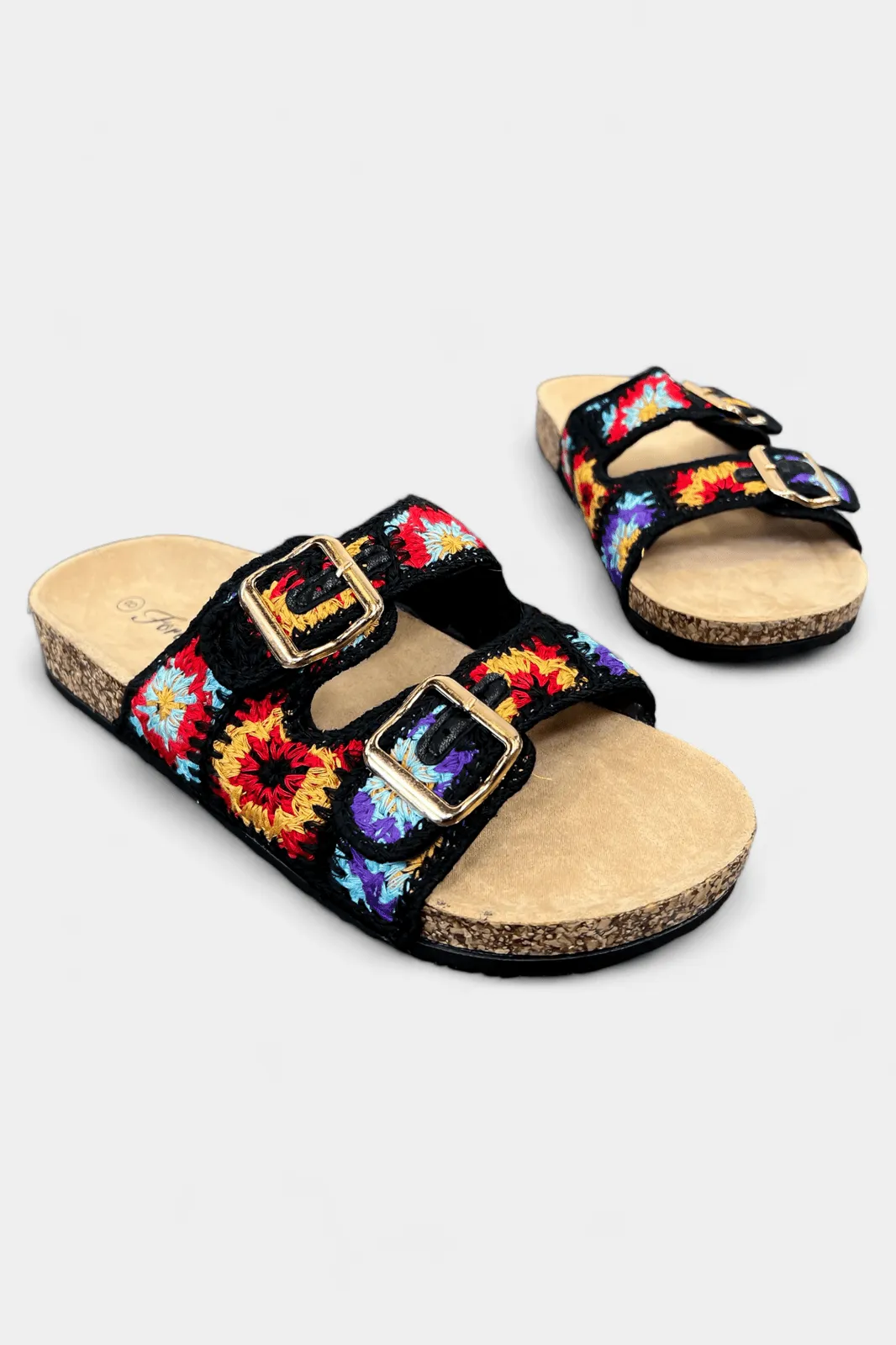 Black Knit Boho Slip On Sandals