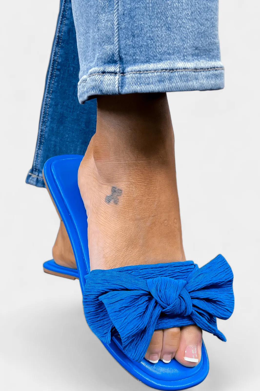 Blue Bow Flat Sandals