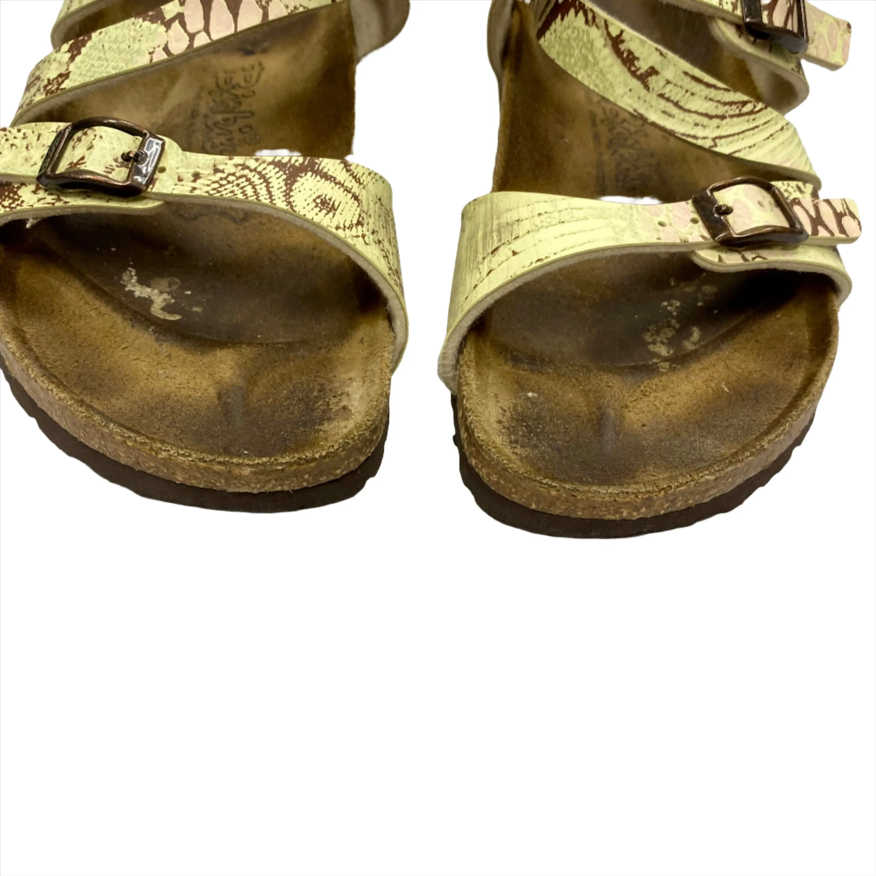 Brown & Green Sandals Flats By Birkenstock, Size: 6