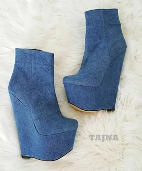 Denim Wedge Booties