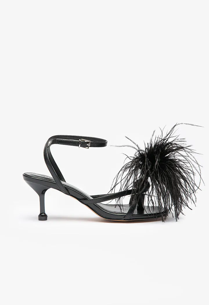 Dot Feather Trimmed Stiletto Sandals