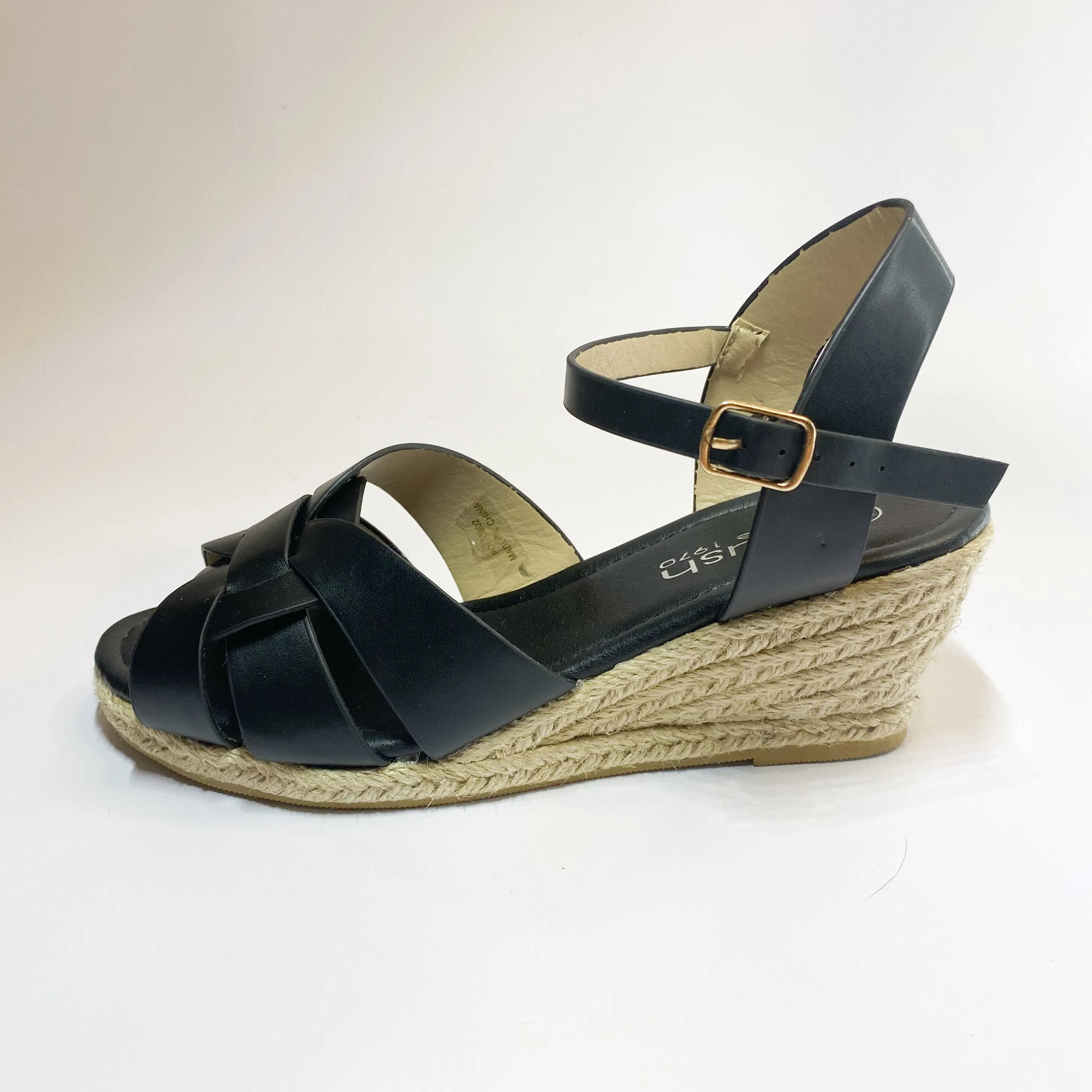 Espadrille black open toe wedge