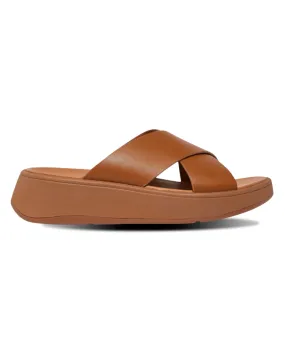 FitFlop F-Mode Leather Flatform Cross Slide Tan