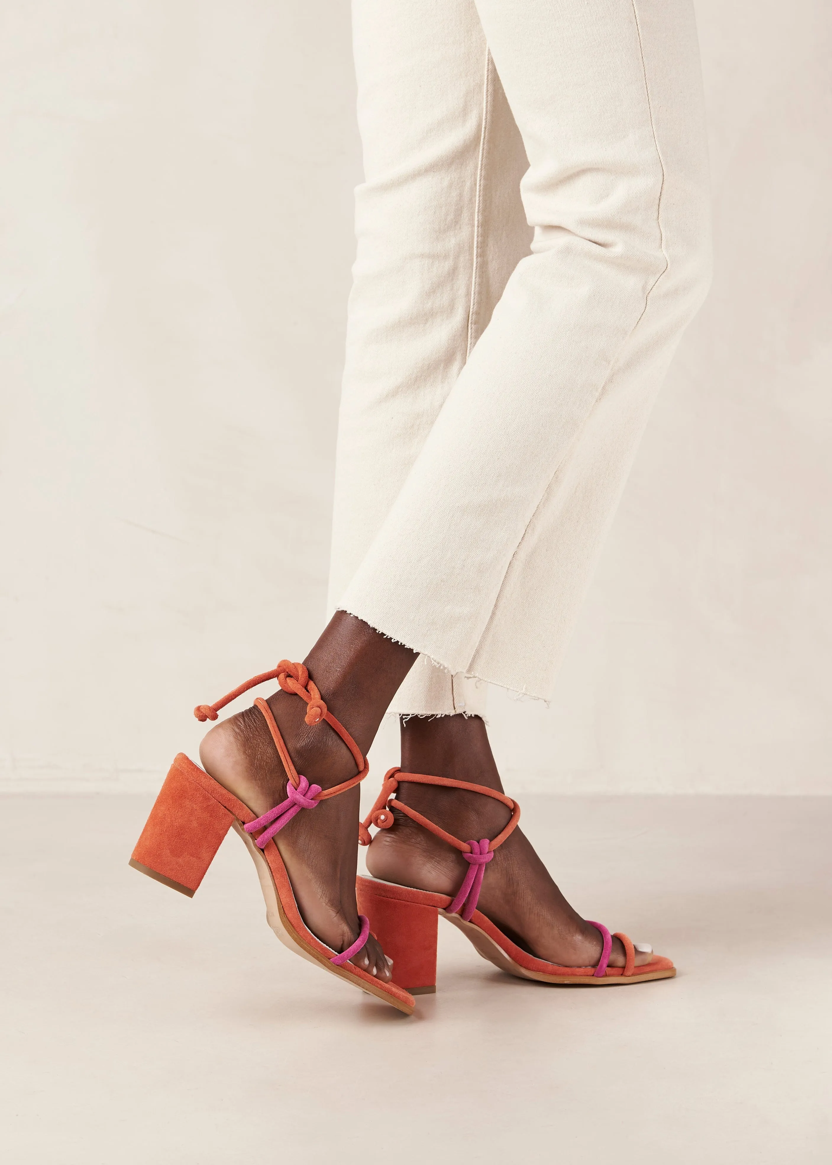 Grace Bicolor Magenta Orange Leather Sandals