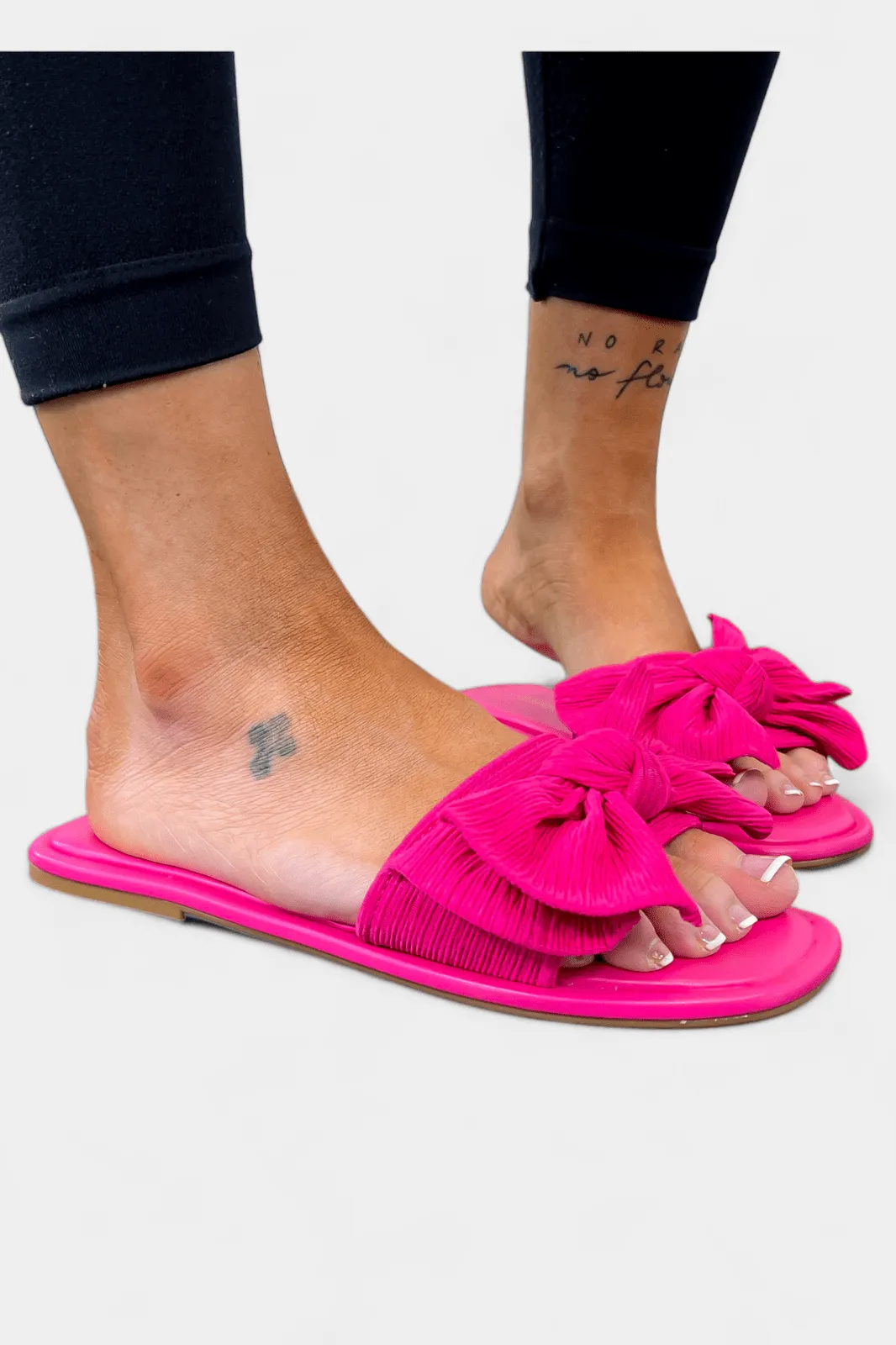 Hot Pink Bow Flat Sandals