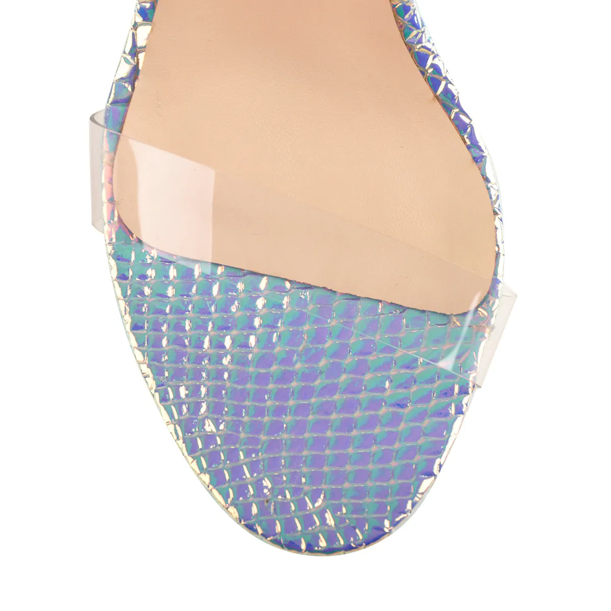 Iridescent Snake Print Platform Chunky Heels Sandals