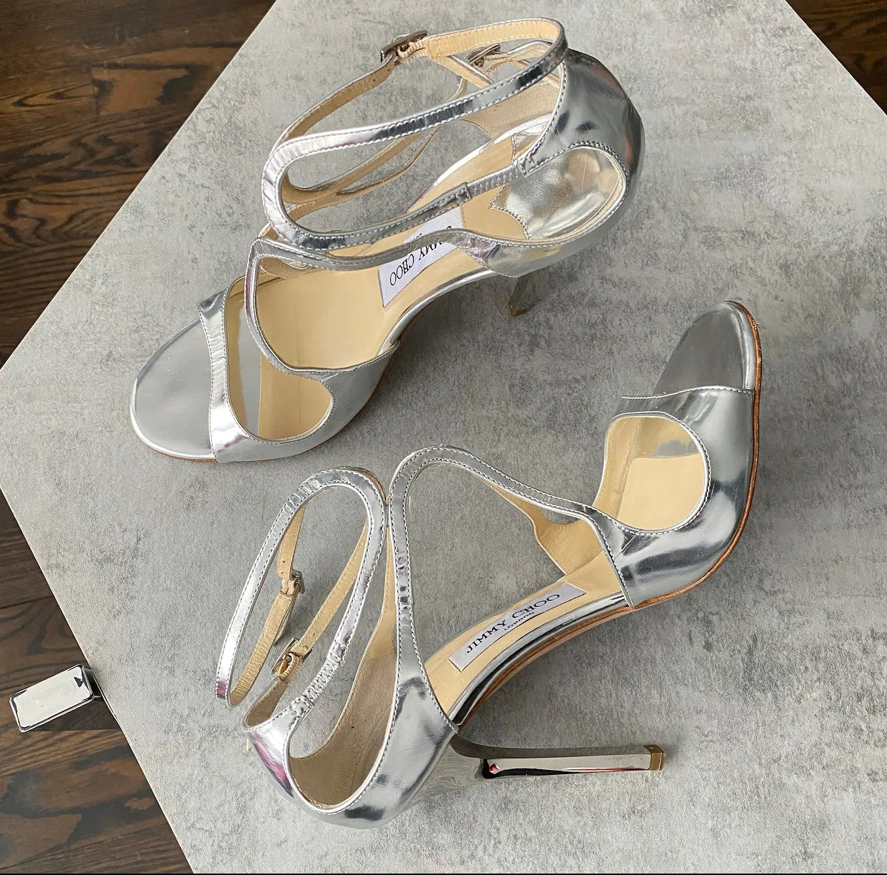 Jimmy Choo Silver Metallic 115mm High Heels - 38.5