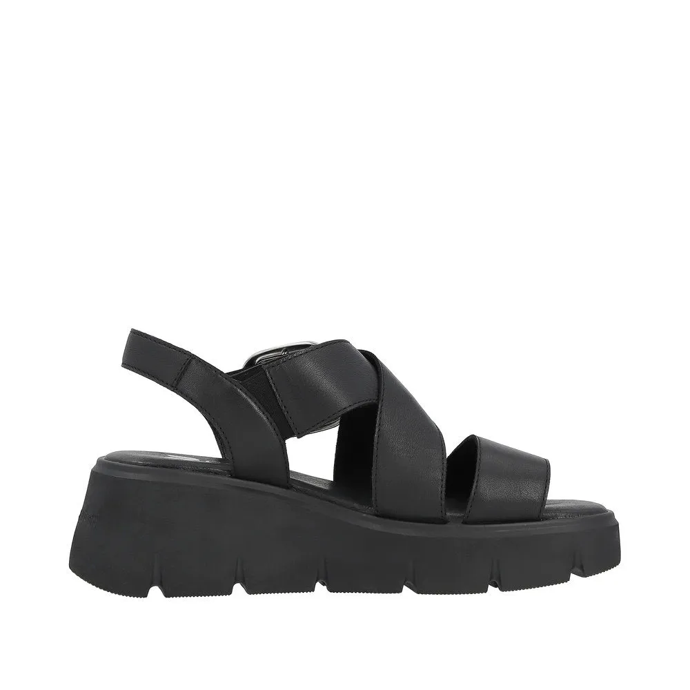 Ladies Evolution By Rieker Sandals Black Chunky Platform W1550-00 sale