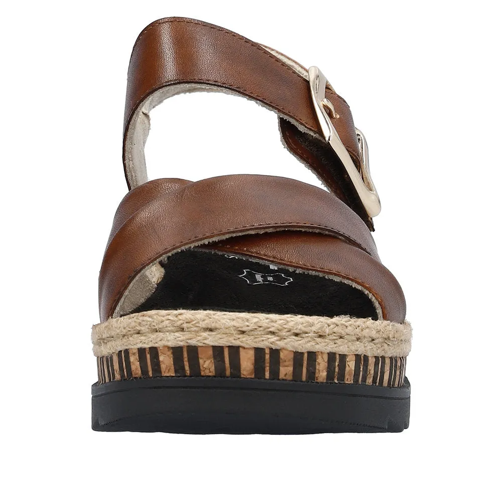 Ladies  Rieker Sandals Tan Chunky Platform V7951-24