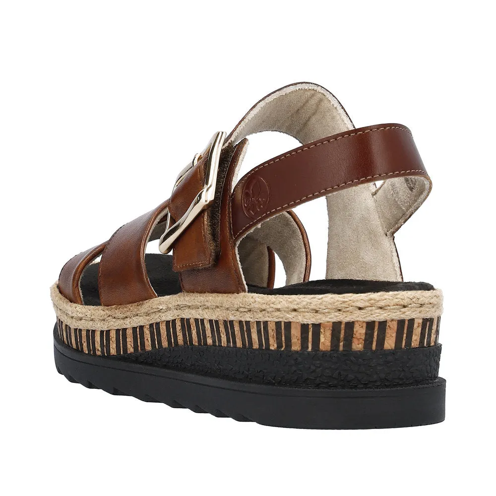 Ladies  Rieker Sandals Tan Chunky Platform V7951-24