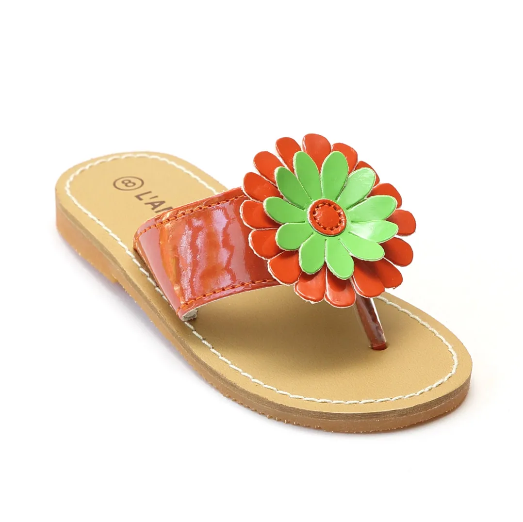 L'Amour Girls Tangerine Flower Thong Sandals