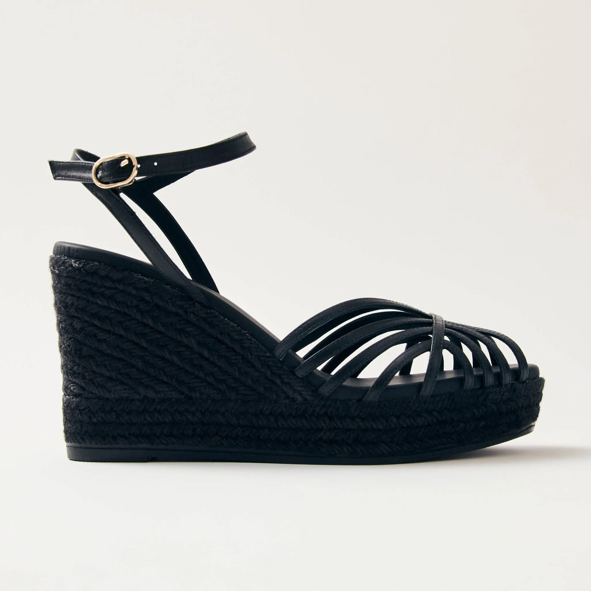 Maren Black Leather Espadrilles