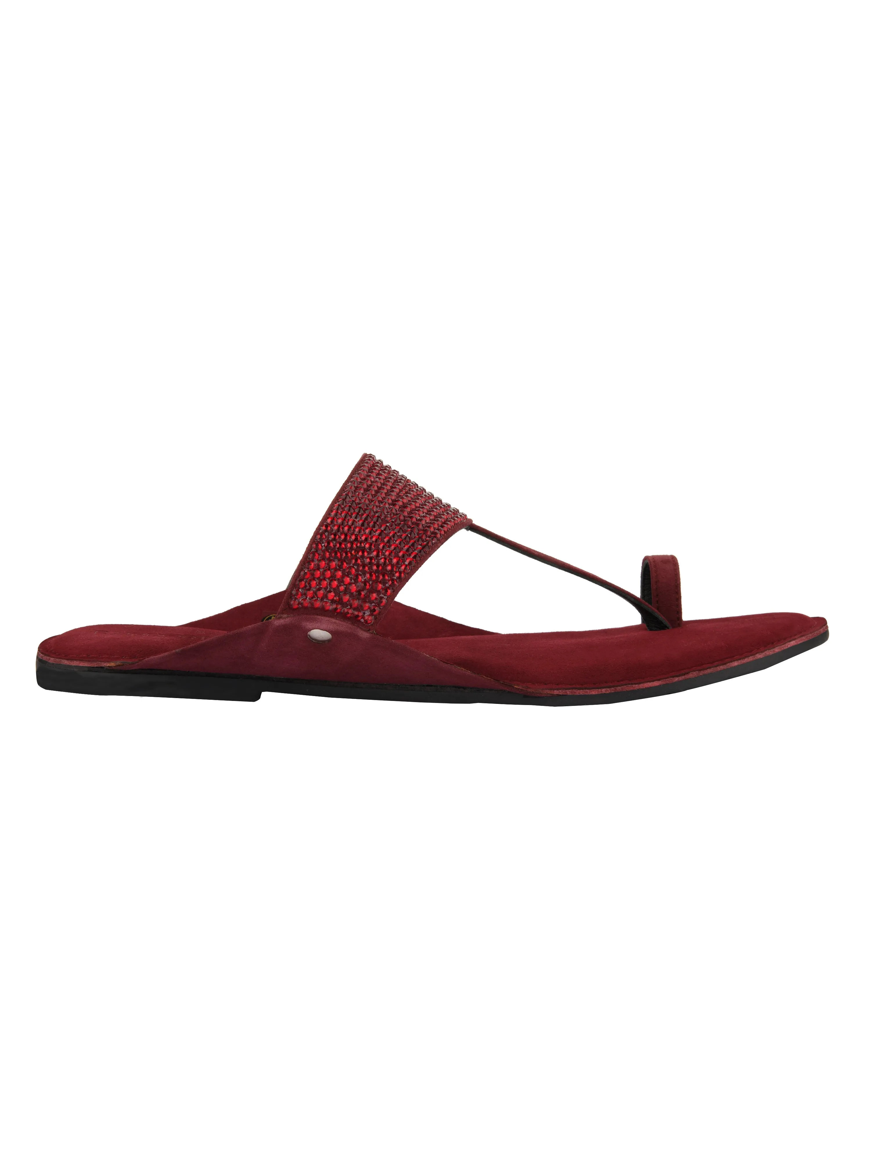 Maroon Crystal Kolhapuri For Men