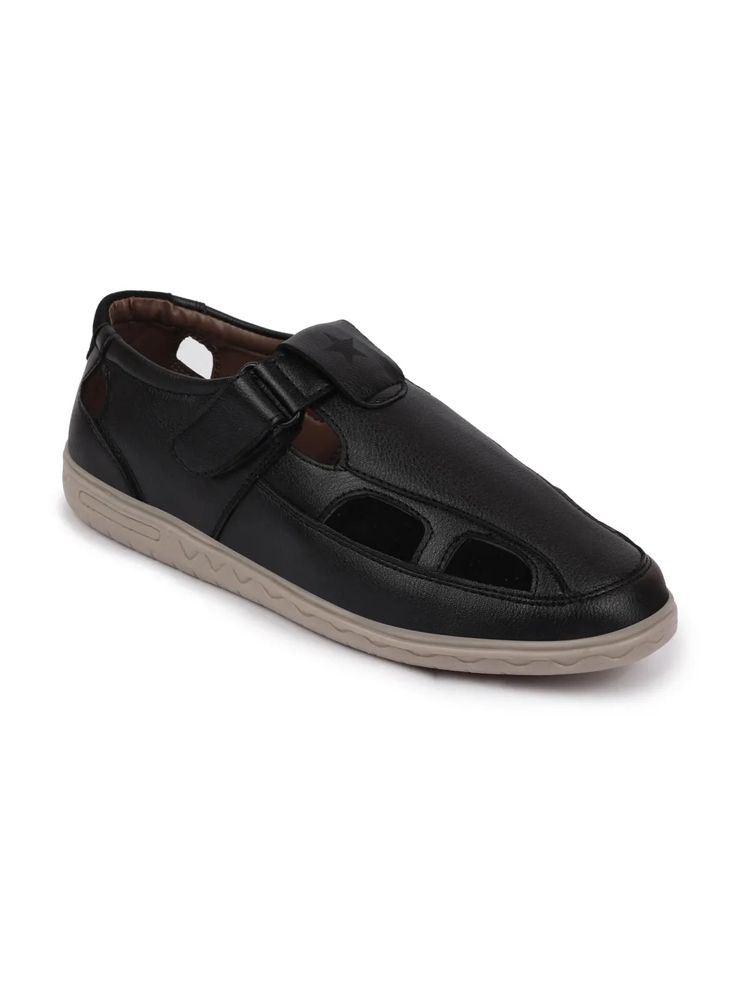 Men Black Front Open Shoe Style Sandals