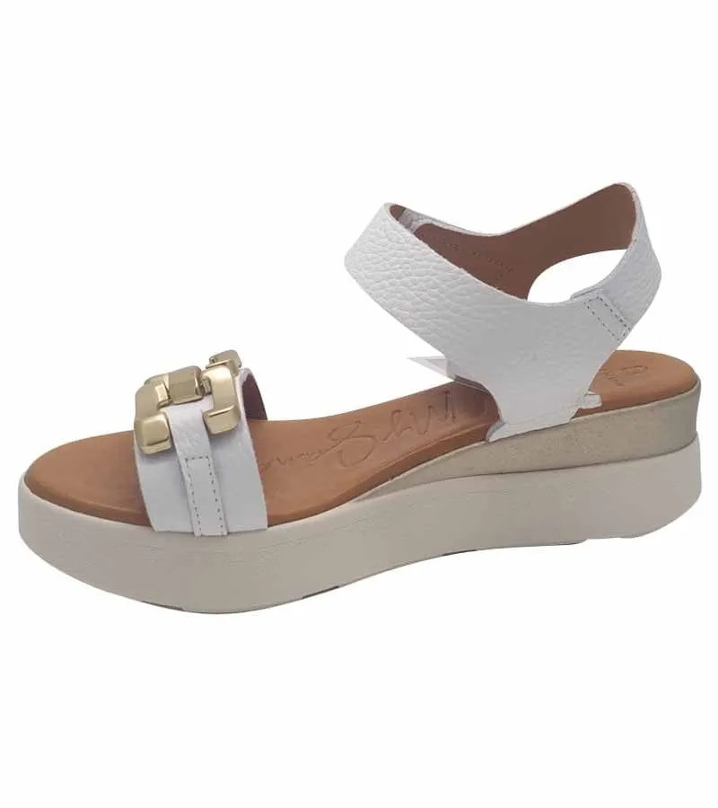 Oh My Sandals Womens Leather White Platform Wedge Chain Summer Sandal - 5419