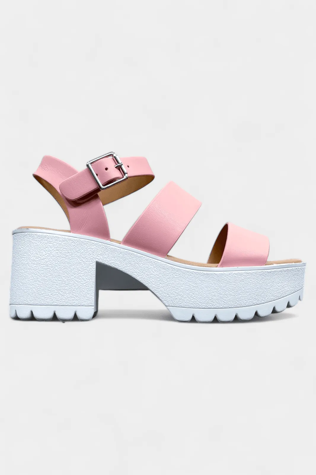 Pink Chunky Heel Platform Sandals