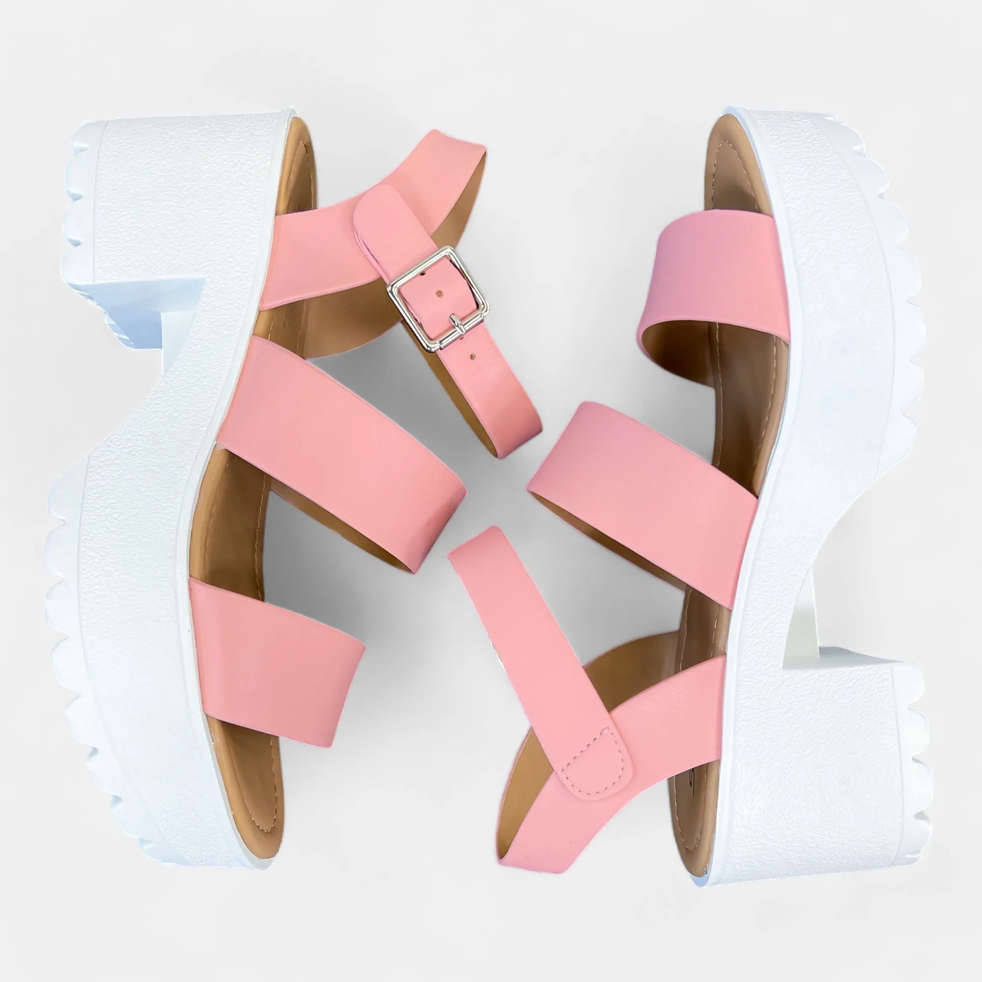 Pink Chunky Heel Platform Sandals