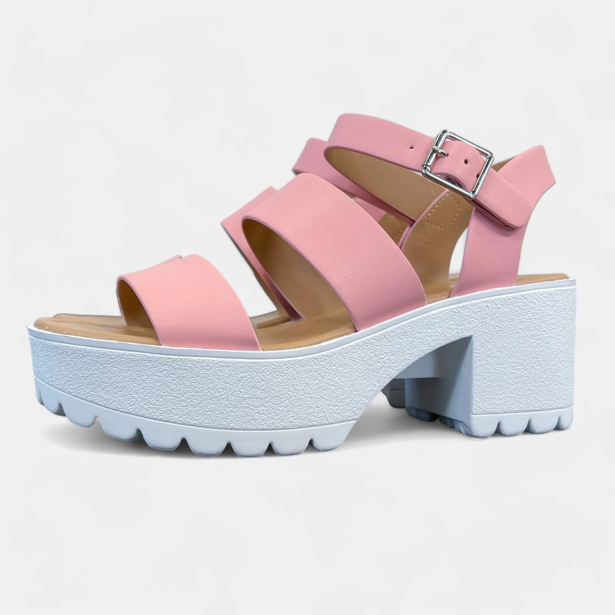 Pink Chunky Heel Platform Sandals