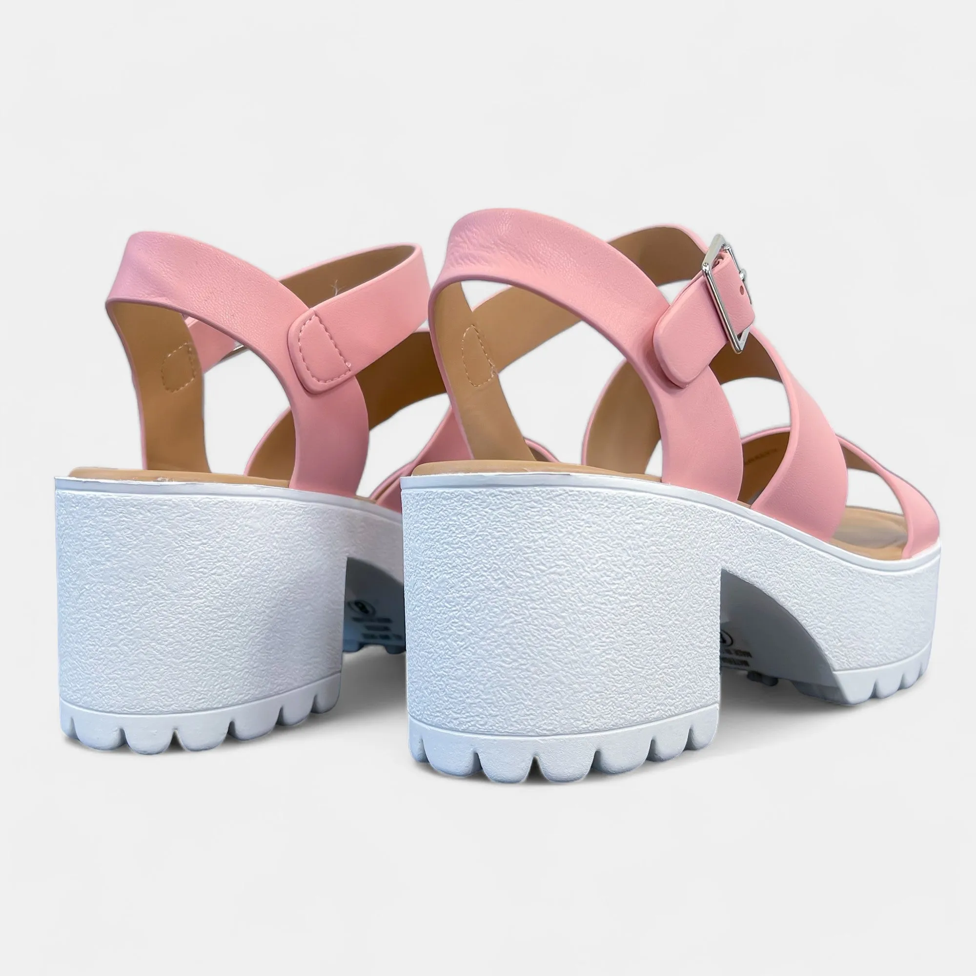 Pink Chunky Heel Platform Sandals