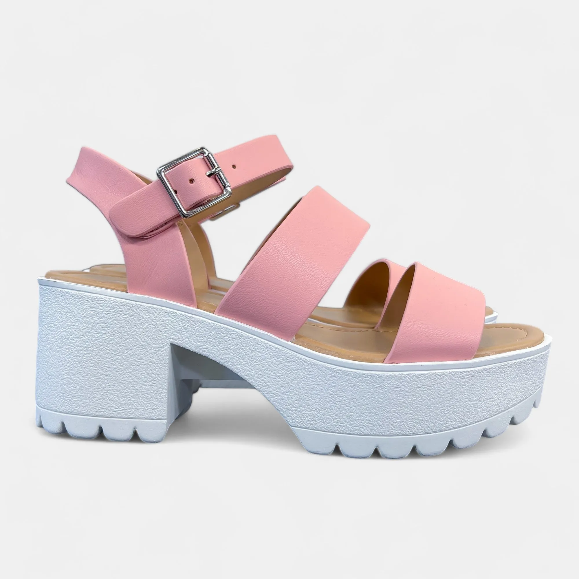 Pink Chunky Heel Platform Sandals