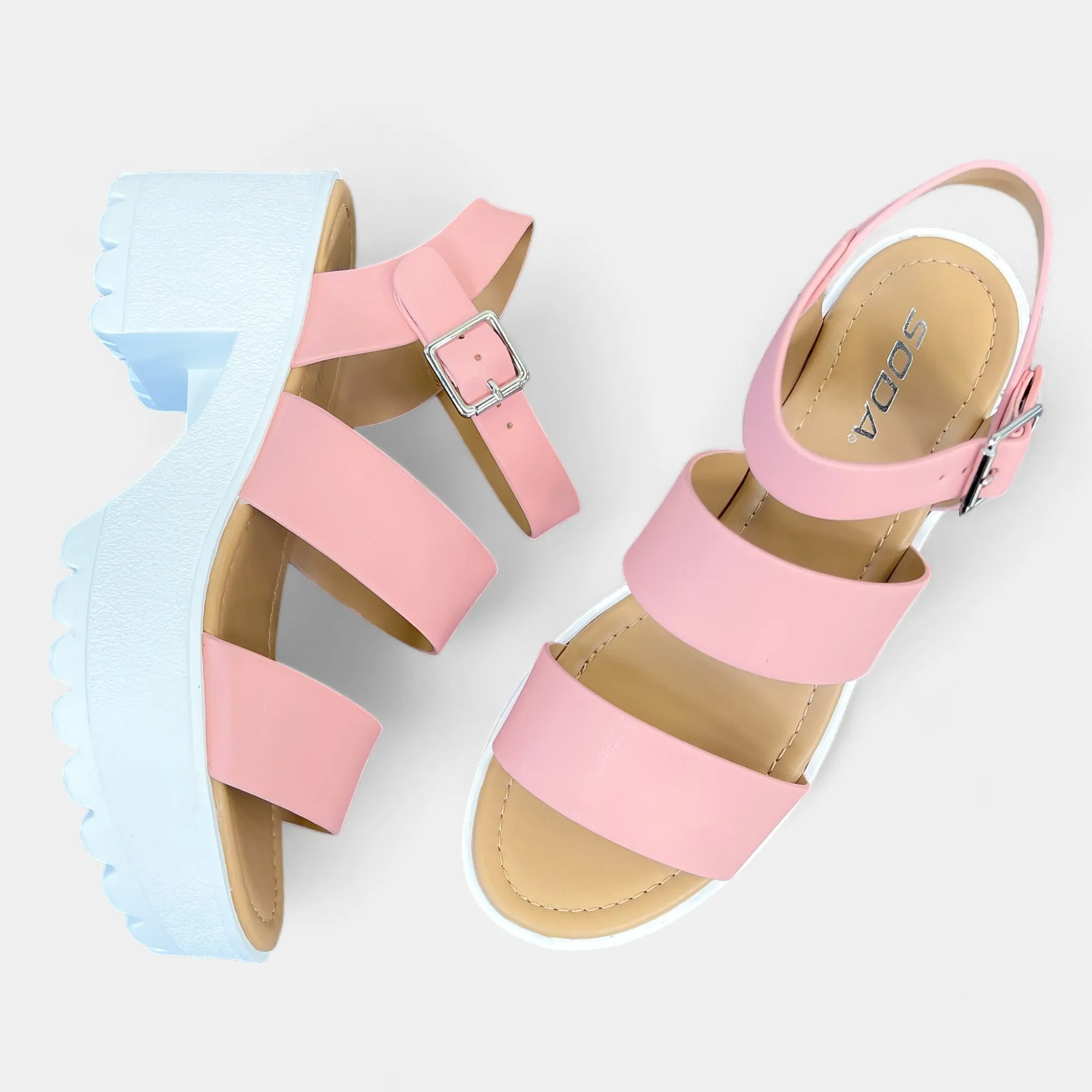 Pink Chunky Heel Platform Sandals