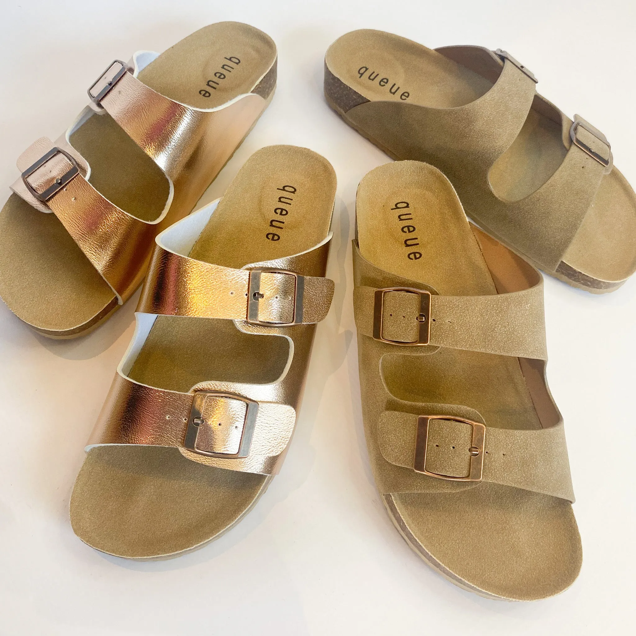 Queue taupe double buckle sandal