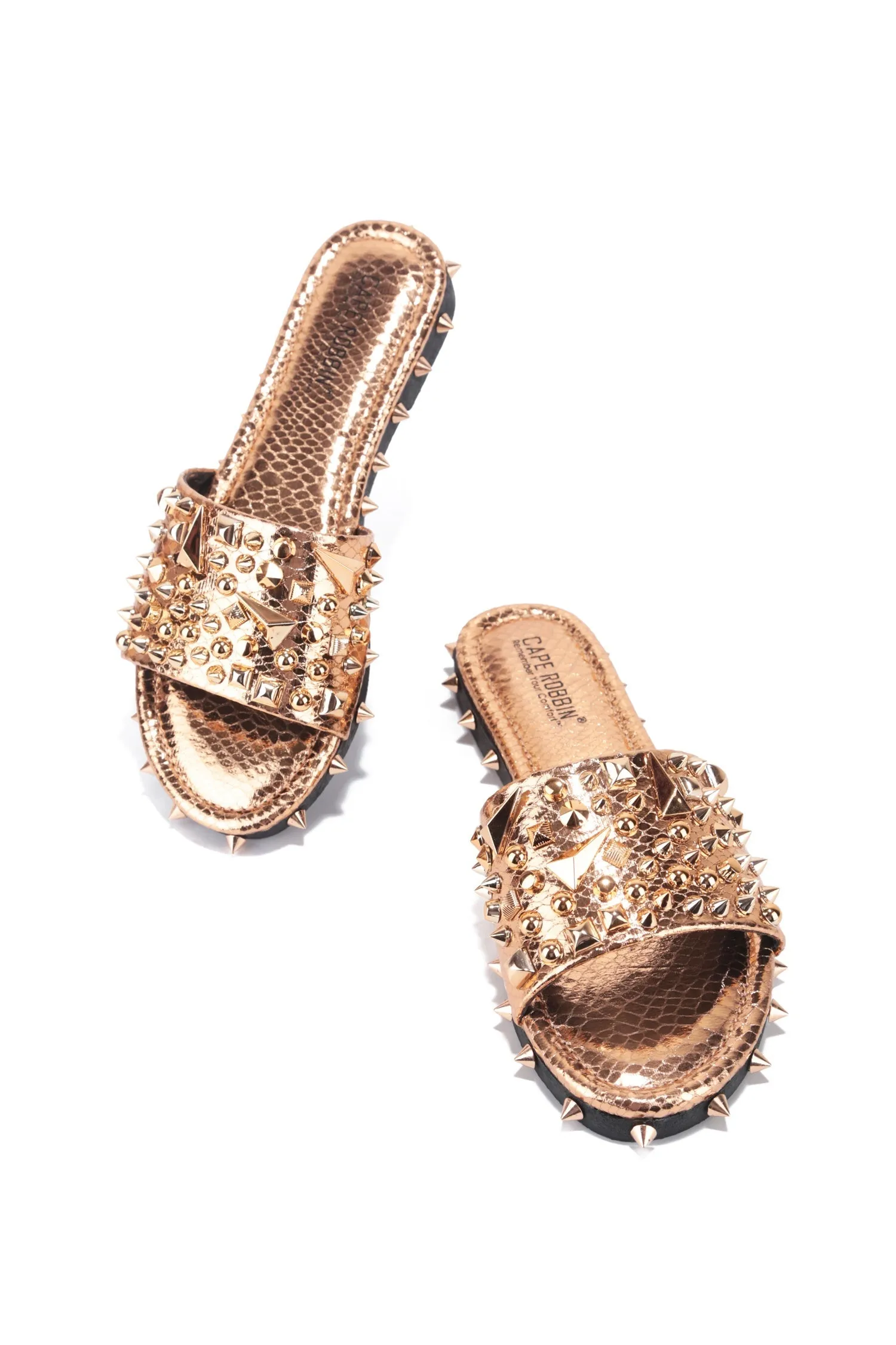 Rose Gold Spiked Slide Sandals