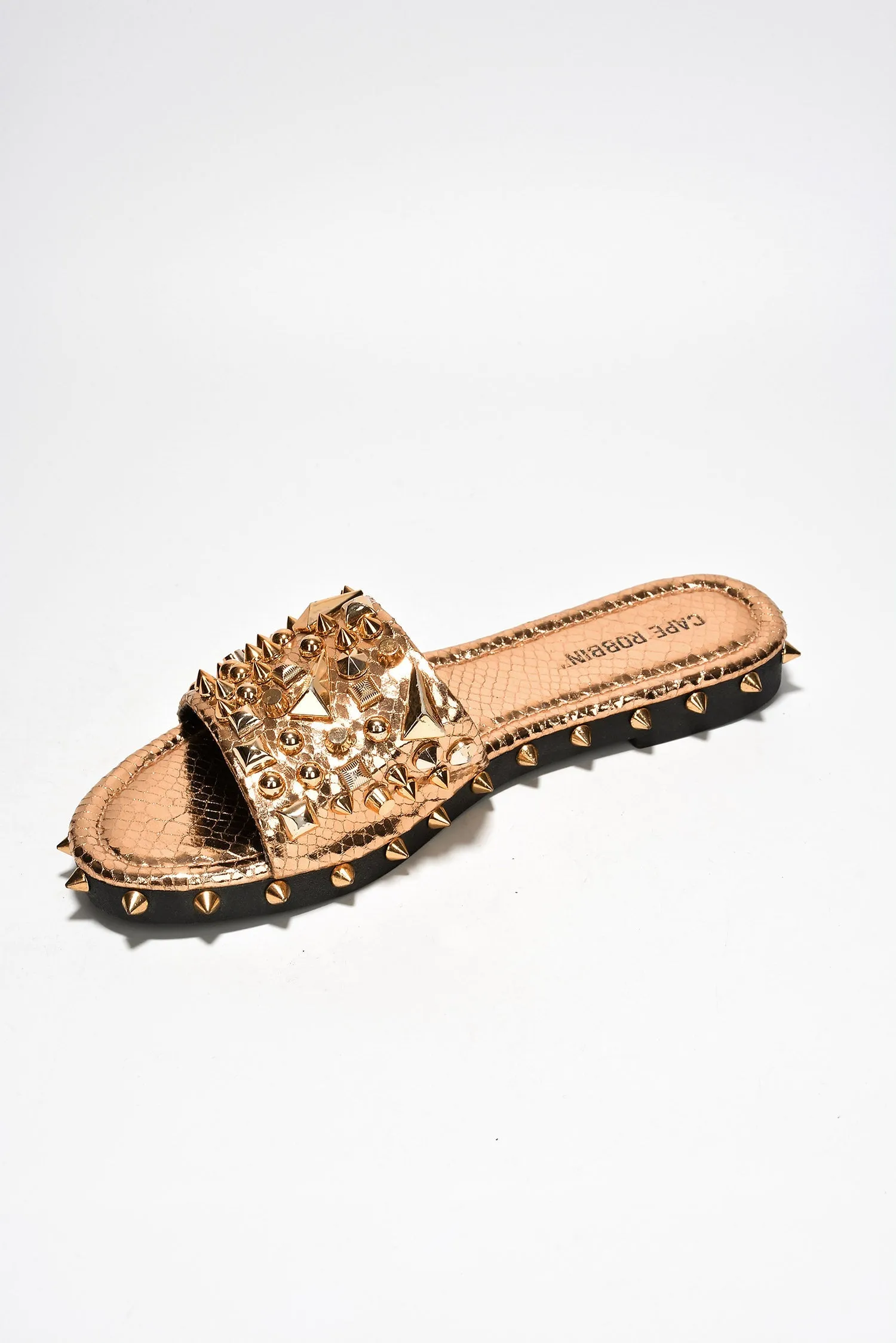 Rose Gold Spiked Slide Sandals