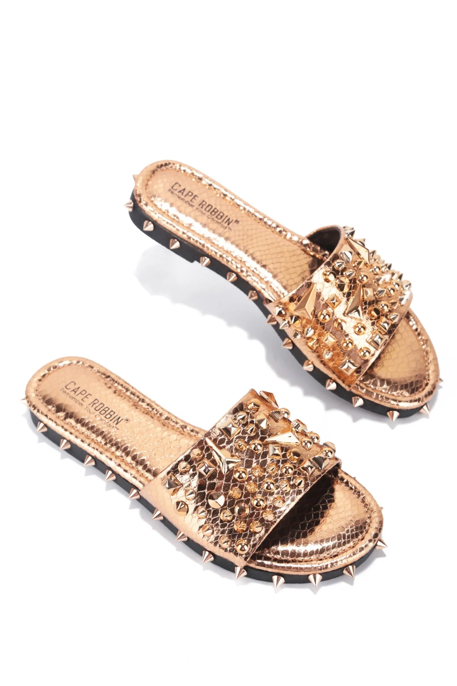 Rose Gold Spiked Slide Sandals