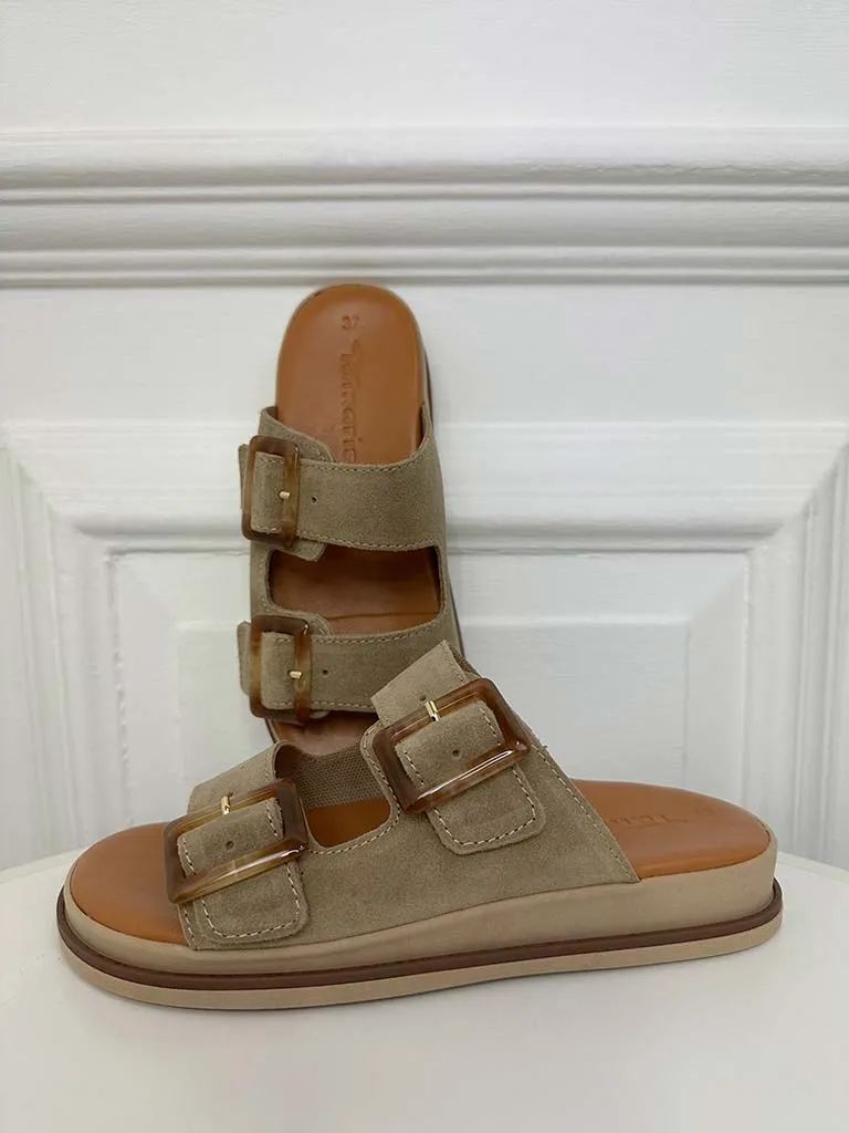 Tamaris Suede Double Buckle Sandals - Taupe