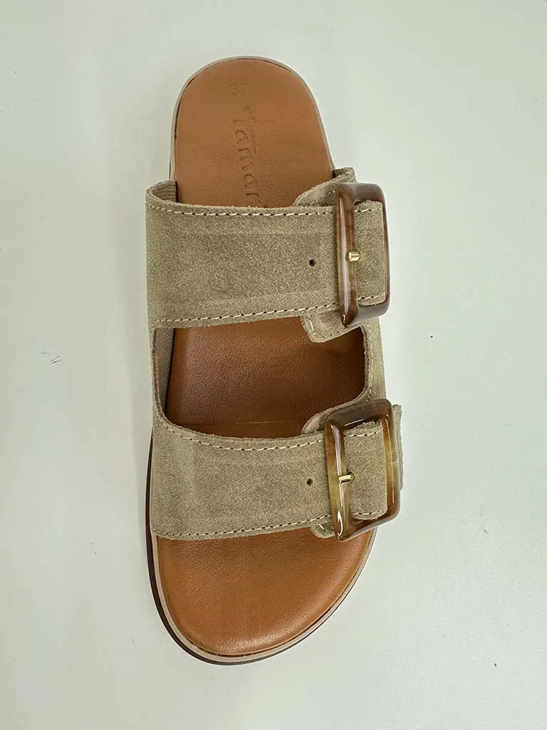 Tamaris Suede Double Buckle Sandals - Taupe