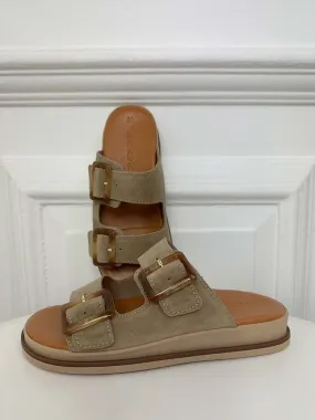 Tamaris Suede Double Buckle Sandals - Taupe