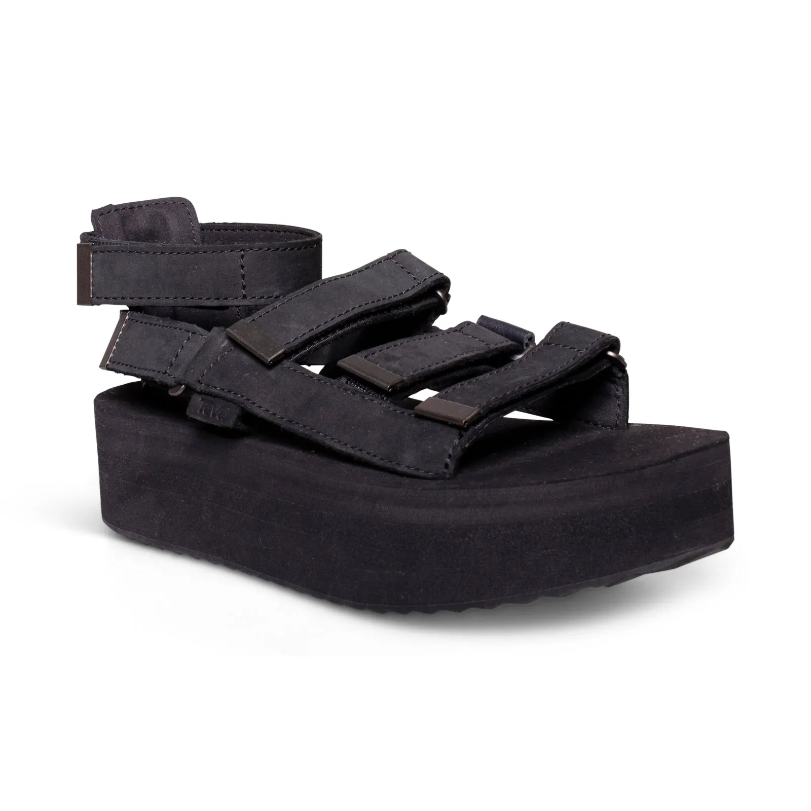 Teva Flatform Mevia Leather Black Sandals - Women's