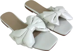 White Bow Detail Square Toe Slip On Sandals UK 4 EU 37 👠