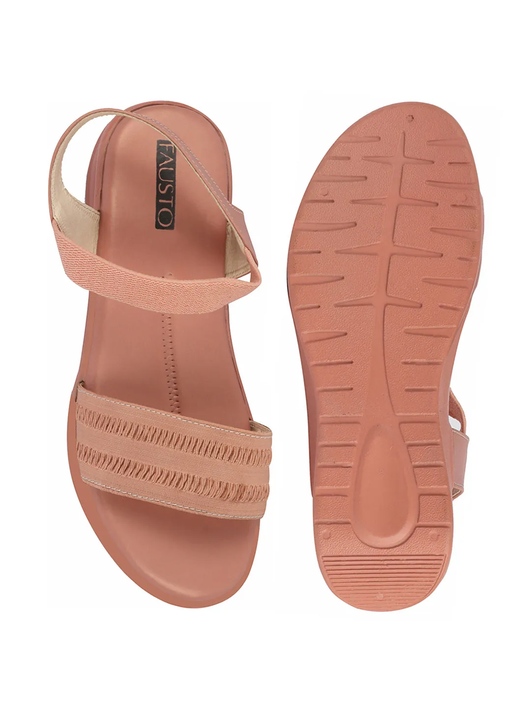 Women Pink Open Toe Platform Woven Design Slip On Sandals