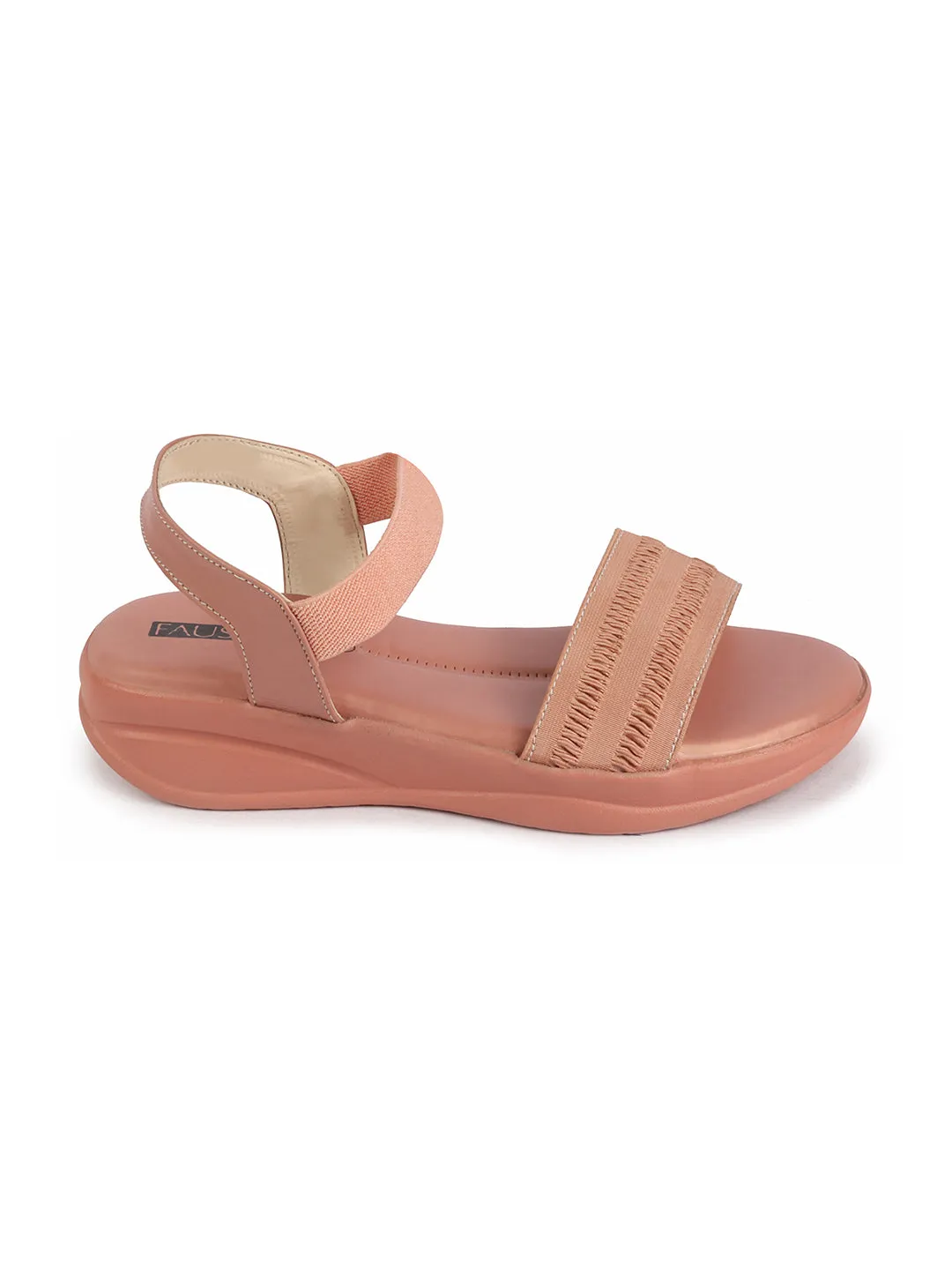 Women Pink Open Toe Platform Woven Design Slip On Sandals