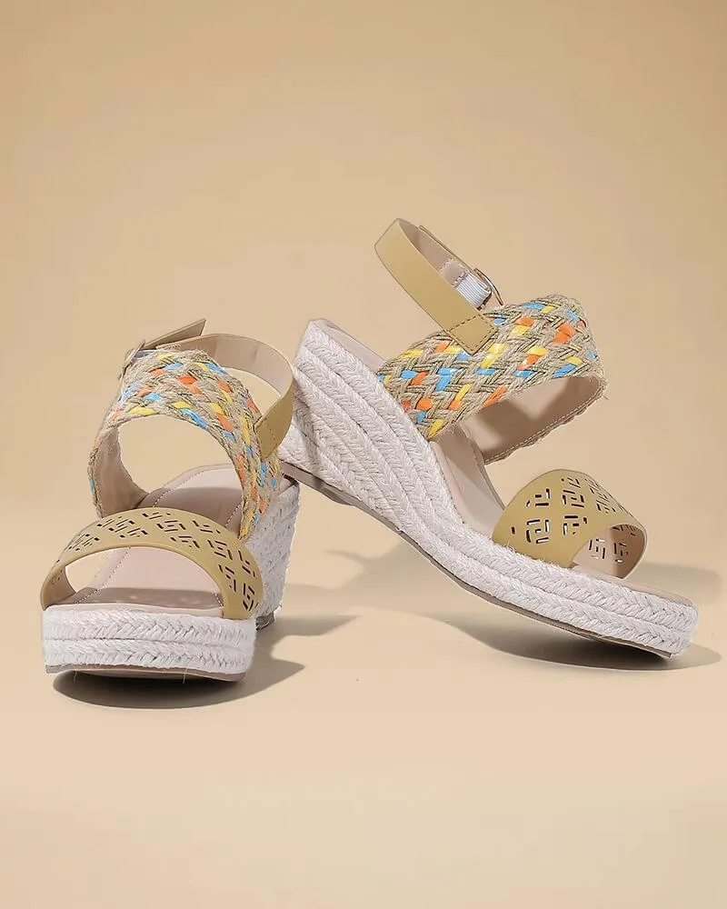 Women's Braided Twine Adjusting Buckle Wedge Sandals