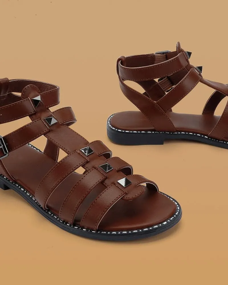 Women's Casual Rivet Adjusting Buckle Flat Sandals