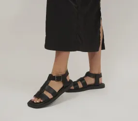 Womens Earth Addict Starfish Chunky Fisherman Sandals Black